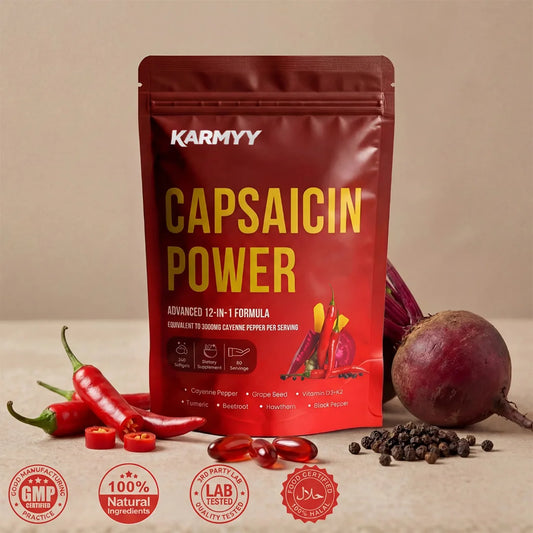 Hỗ trợ chức năng mạch máu với viên nang mềm Karmyy Capsaicin.
